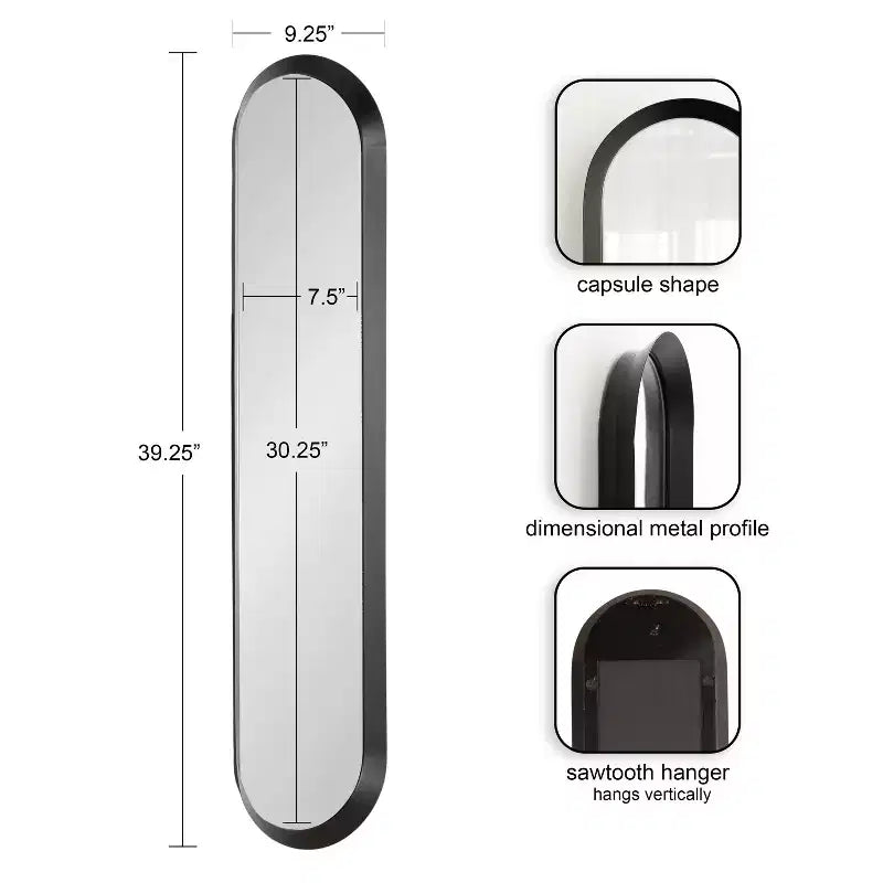 Miroir mural capsule à cadre métallique, 23,5 cm L x 99,7 cm H
