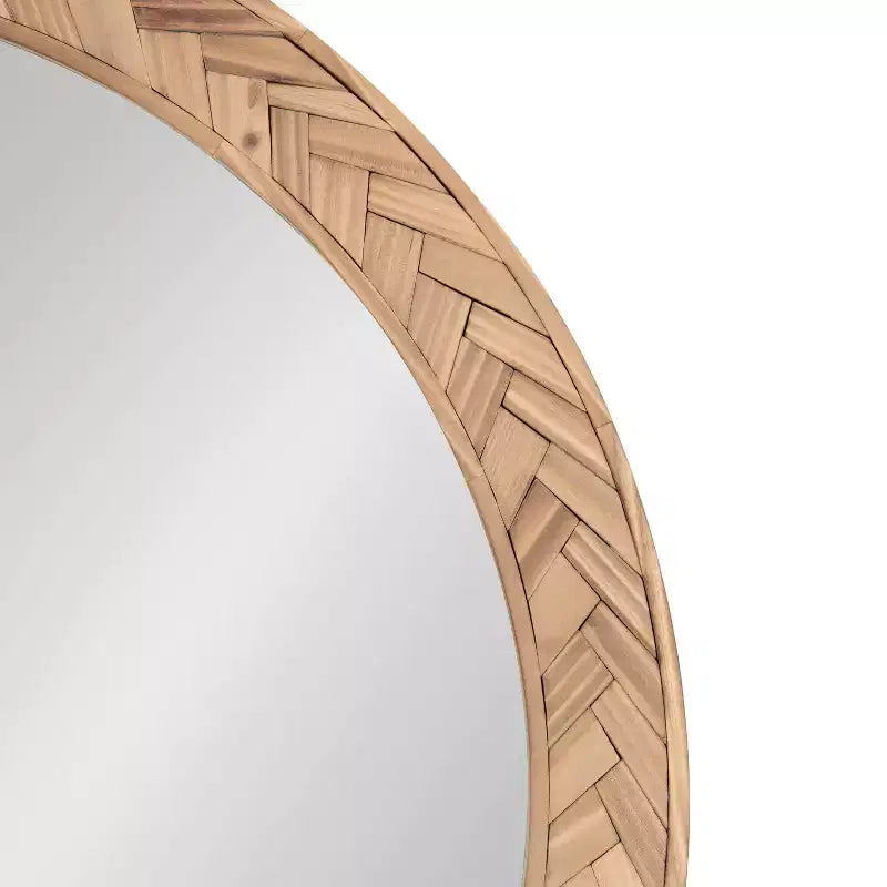 Miroir mural rond en bois massif Chevrons, 24"D