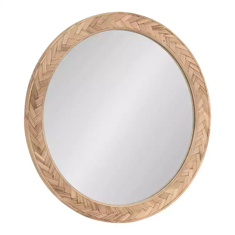 Miroir mural rond en bois massif Chevrons, 24"D