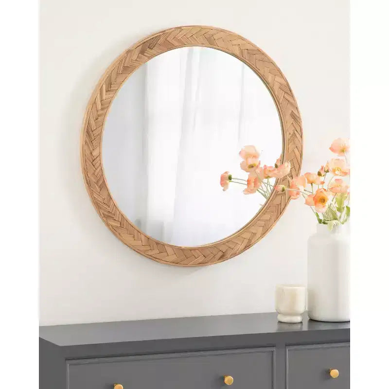 Miroir mural rond en bois massif Chevrons, 24"D