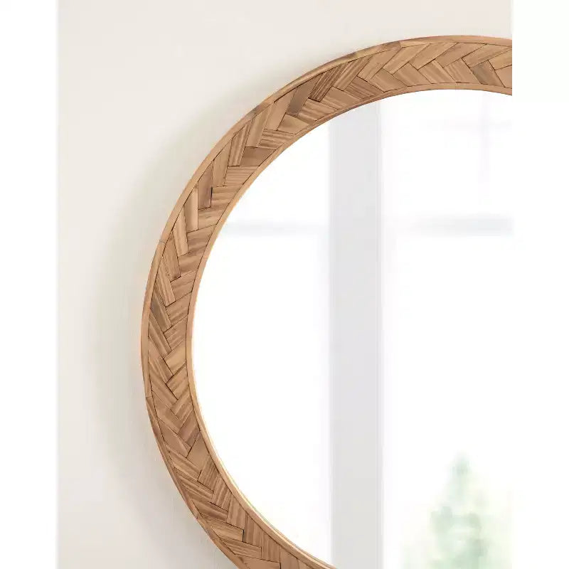 Miroir mural rond en bois massif Chevrons, 24"D