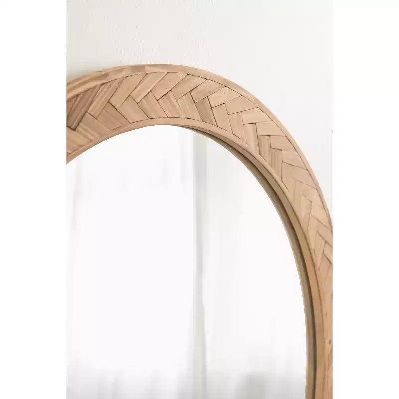 Miroir mural rond en bois massif Chevrons, 24"D