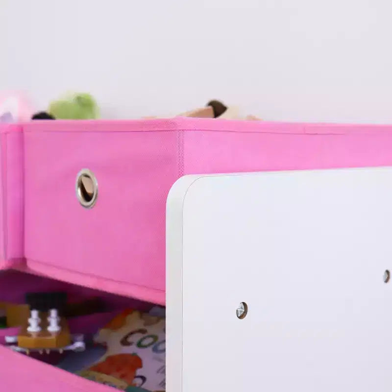 Meuble de rangement pour jouets d'enfants avec 9 bacs de rangement pliables en tissu Blanc/rose - Humble Crew : Étagère en MDF pour l'organisation des jouets