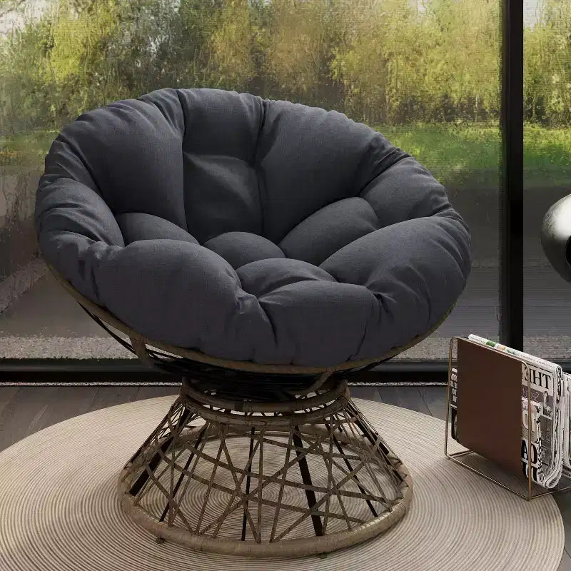Okak Modern Accent Chair Swivel, 41.5 Ergonomic Wicker Chair with Cloud Thick Density Fabric Cushion, 3-proof Cover, High Capacity Iron Frame