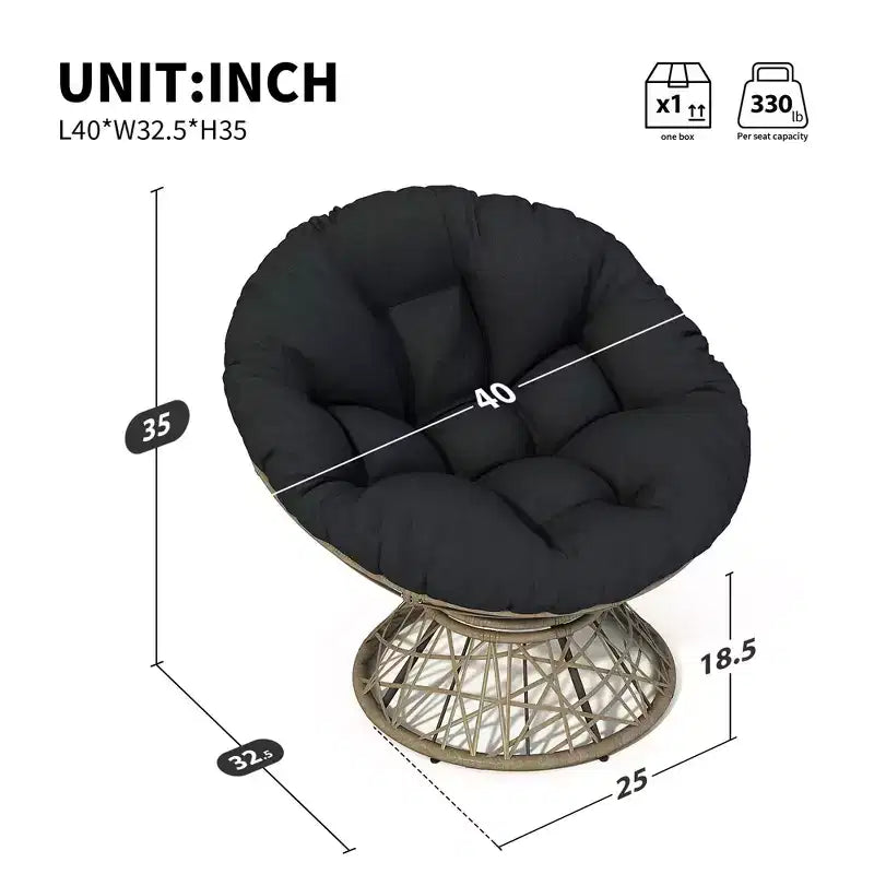 Fauteuil d'appoint pivotant en fer et lin avec dossier en osier et coussin en mousse, H 89 x L 82,5 x P 101,5 cm