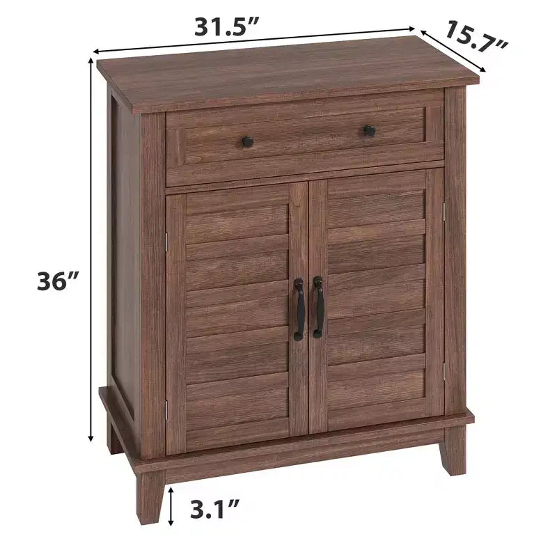 Meuble de rangement en bois massif avec portes à lattes, 3 étagères réglables et 1 tiroir, 91,4 cm H x 80 cm L x 39,9 cm P