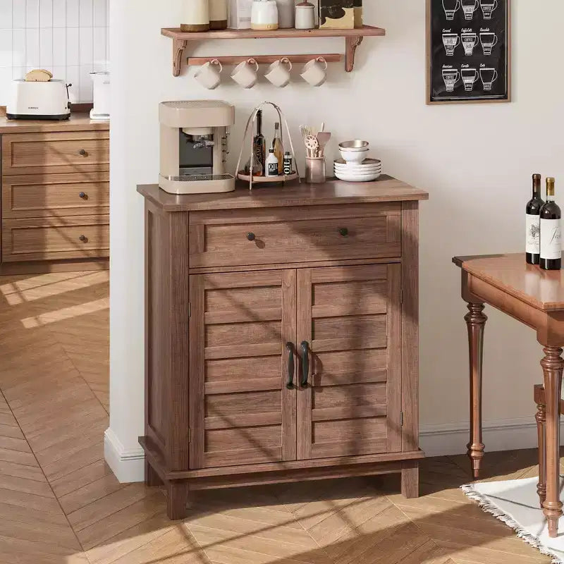 Meuble de rangement en bois massif avec portes à lattes, 3 étagères réglables et 1 tiroir, 91,4 cm H x 80 cm L x 39,9 cm P