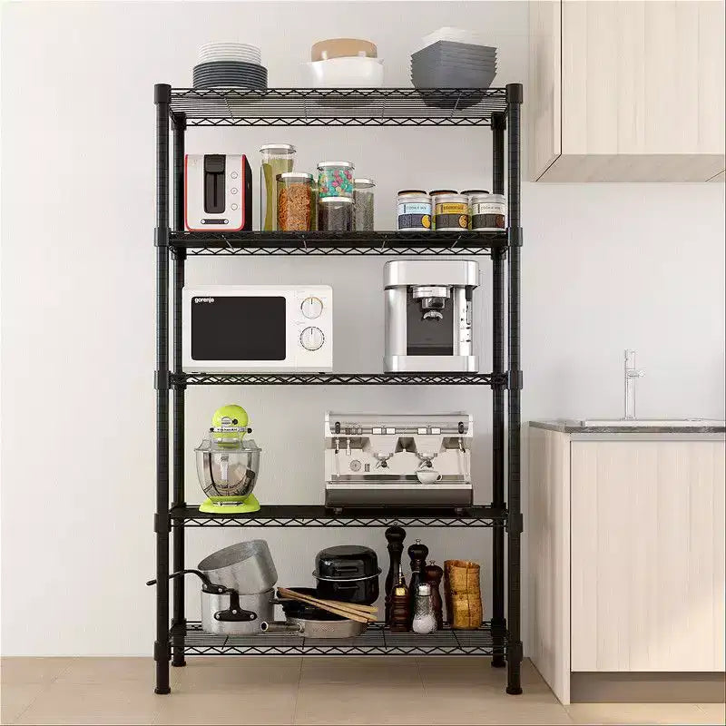 Étagère à 5 niveaux en acier chromé, 180 cm (H) x 90 cm (L) x 35 cm (P)