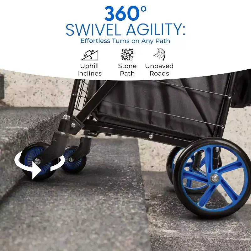 Chariot de courses pliable en acier avec doublure amovible et roues pivotantes, 99 cm H