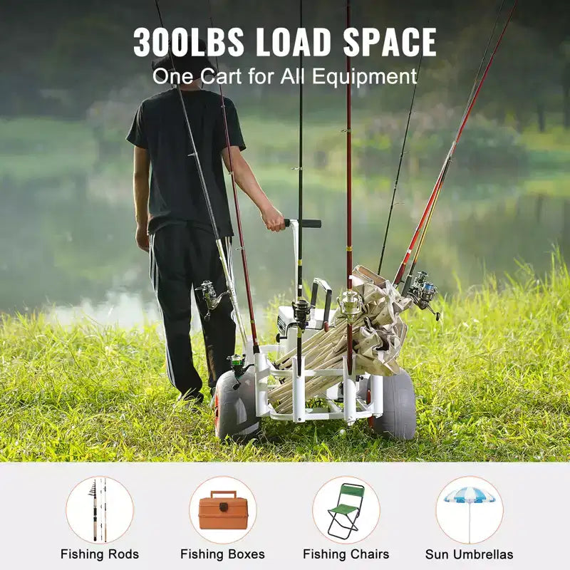 Chariot de pêche en aluminium avec roues ballon PU 13", capacité 136 kg