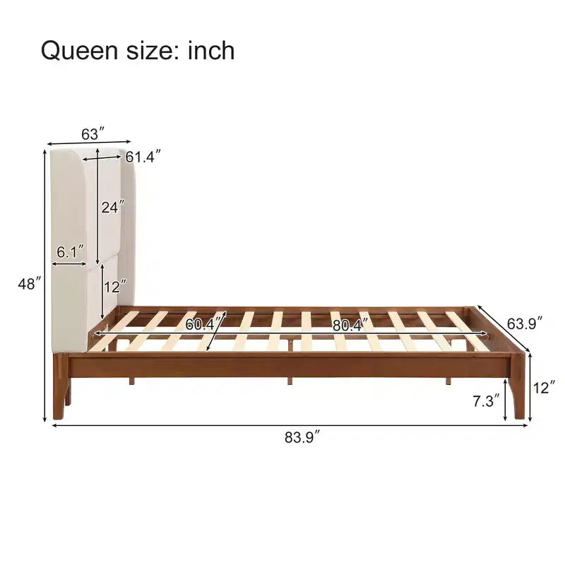 Lit plateforme en bambou et contreplaqué avec tête de lit capitonnée en lin, très grand (King) 122 cm H x 202,7 cm L x 213,1 cm P