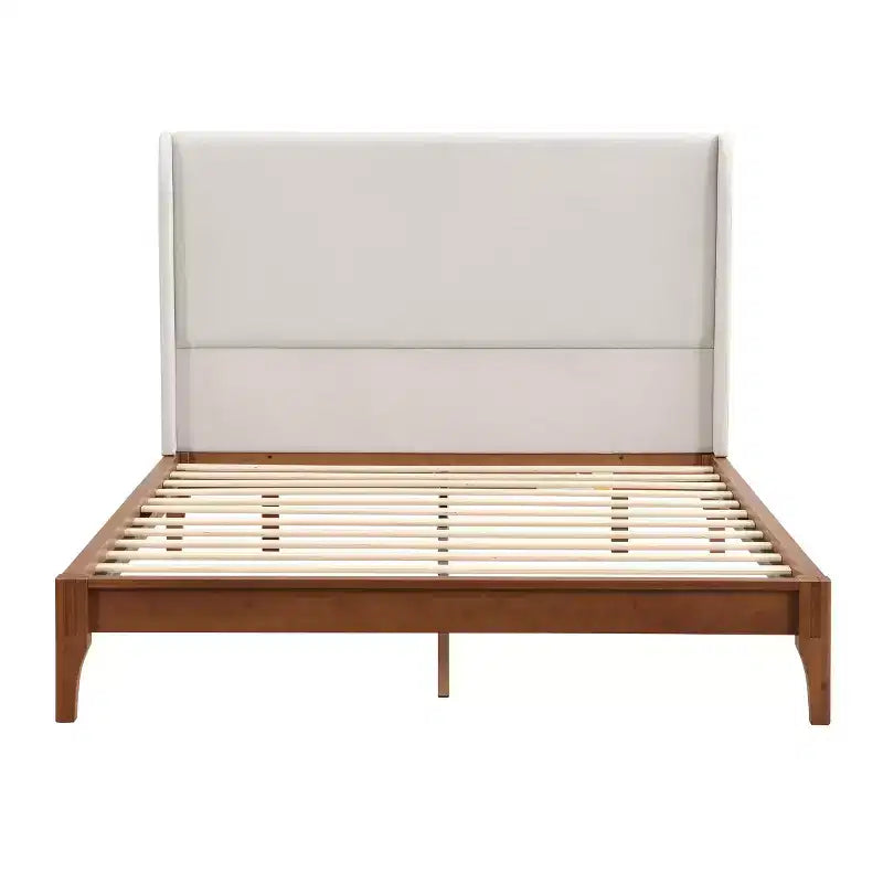 Lit plateforme en bambou et contreplaqué avec tête de lit capitonnée en lin, très grand (King) 122 cm H x 202,7 cm L x 213,1 cm P