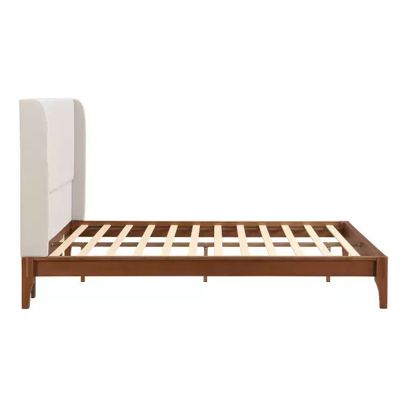 Lit plateforme en bambou et contreplaqué avec tête de lit capitonnée en lin, très grand (King) 122 cm H x 202,7 cm L x 213,1 cm P