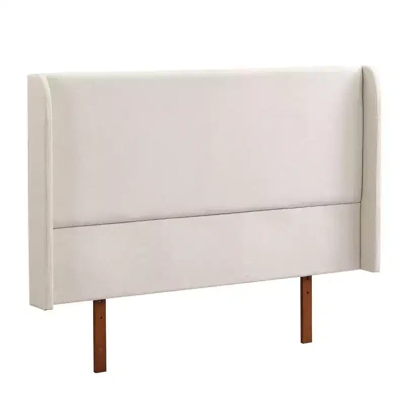 Lit plateforme en bambou et contreplaqué avec tête de lit capitonnée en lin, très grand (King) 122 cm H x 202,7 cm L x 213,1 cm P