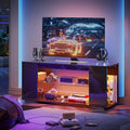 Meuble TV en aggloméré avec lumières LED et étagères en verre trempé, 120 cm (L) x 40 cm (P) x 46,5 cm (H)