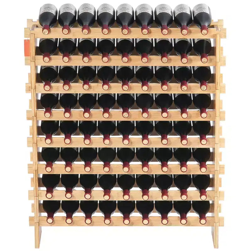VEVOR 72 Bottle Upgrade Modular Wine Rack, Continuously Store Pinot Bottles, 8-Tier Bamboo Wood Storage Rack, Floor Freestanding Wines Holder Display