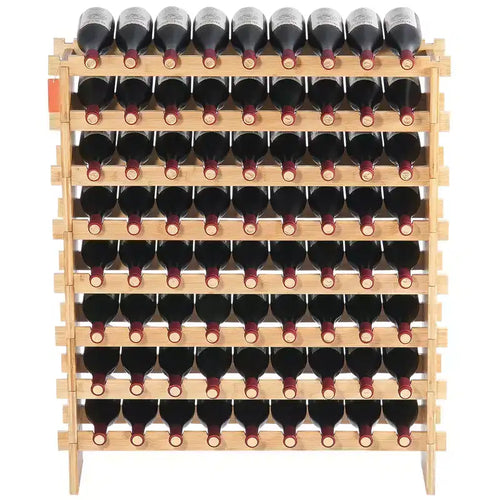 VEVOR 72 Bottle Upgrade Modular Wine Rack, Continuously Store Pinot Bottles, 8-Tier Bamboo Wood Storage Rack, Floor Freestanding Wines Holder Display