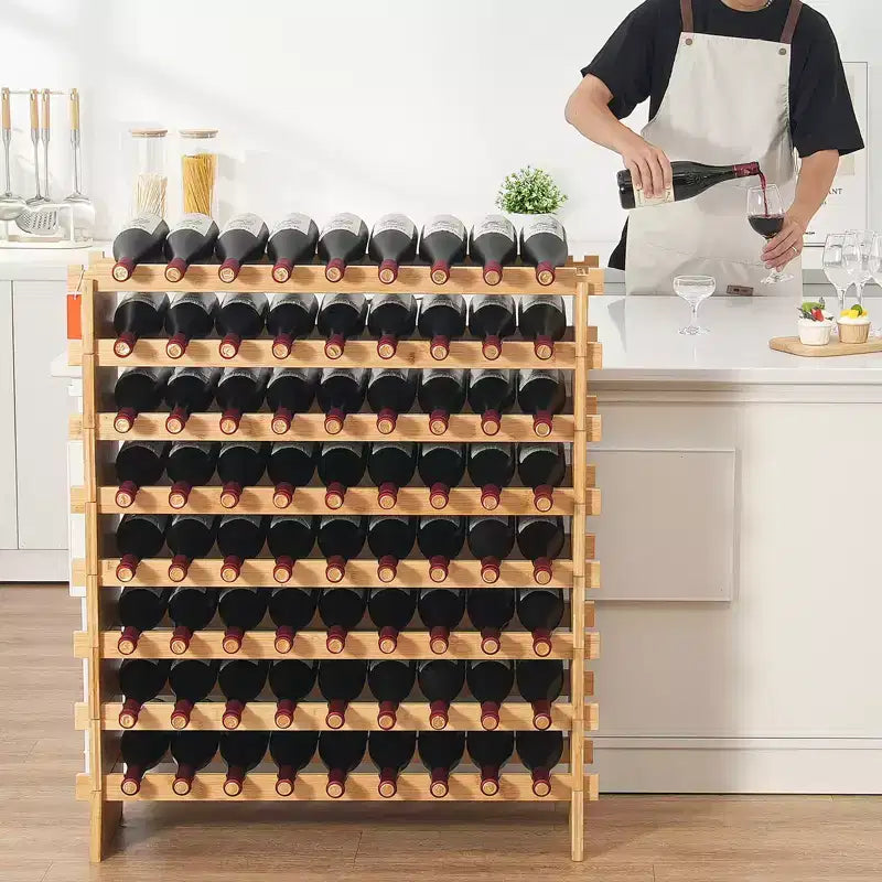 Casiers à vin modulaires 8 niveaux en bambou, 72 bouteilles, 103,4 cm H x 89,9 cm L x 24,9 cm P