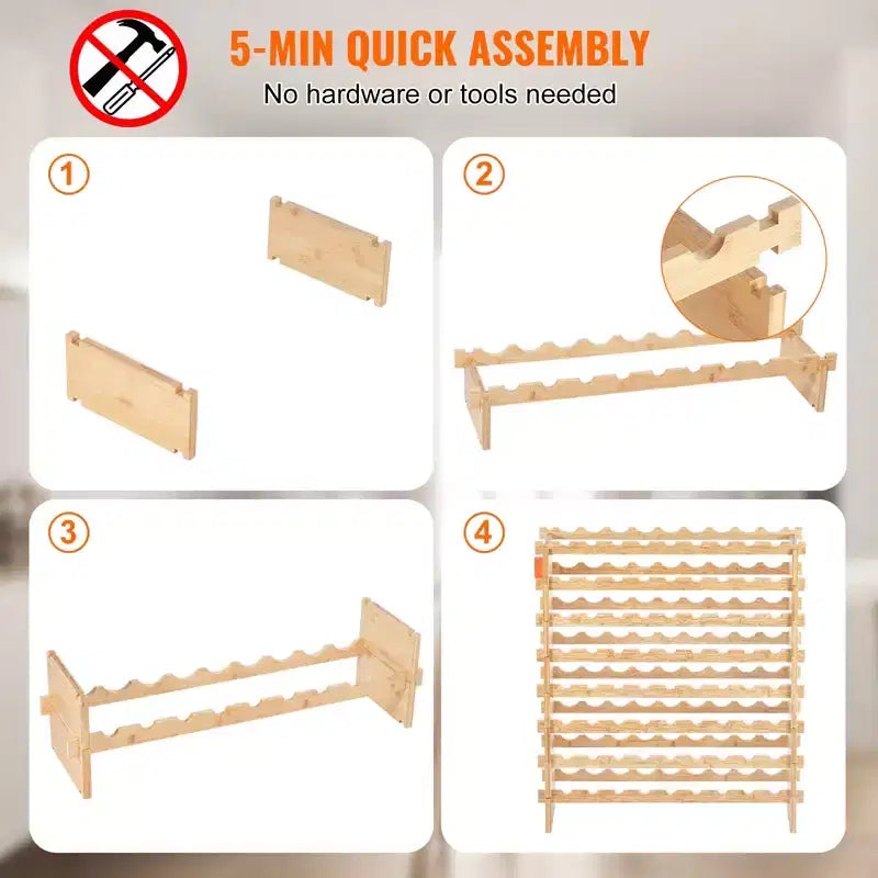 Casiers à vin modulaires 8 niveaux en bambou, 72 bouteilles, 103,4 cm H x 89,9 cm L x 24,9 cm P