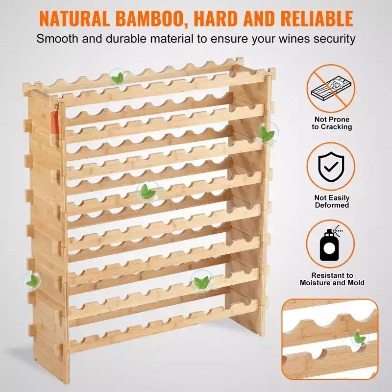 Casiers à vin modulaires 8 niveaux en bambou, 72 bouteilles, 103,4 cm H x 89,9 cm L x 24,9 cm P