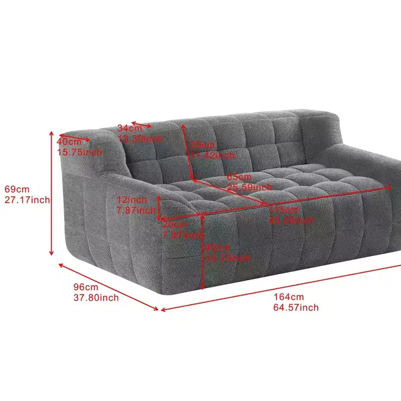 Causeuse en velours mousse, capitonnée carrée, 64,57"L x 37,8"P x 27,17"H