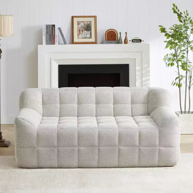 Causeuse en velours mousse, capitonnée carrée, 64,57"L x 37,8"P x 27,17"H