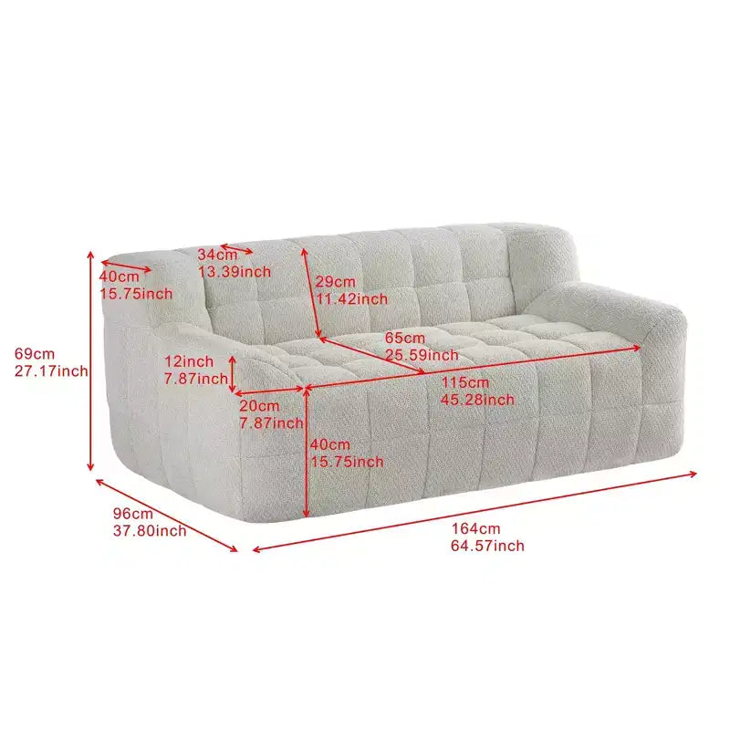 Causeuse en velours mousse, capitonnée carrée, 64,57"L x 37,8"P x 27,17"H