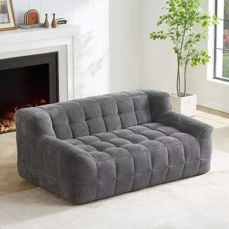 Causeuse en velours mousse, capitonnée carrée, 64,57"L x 37,8"P x 27,17"H