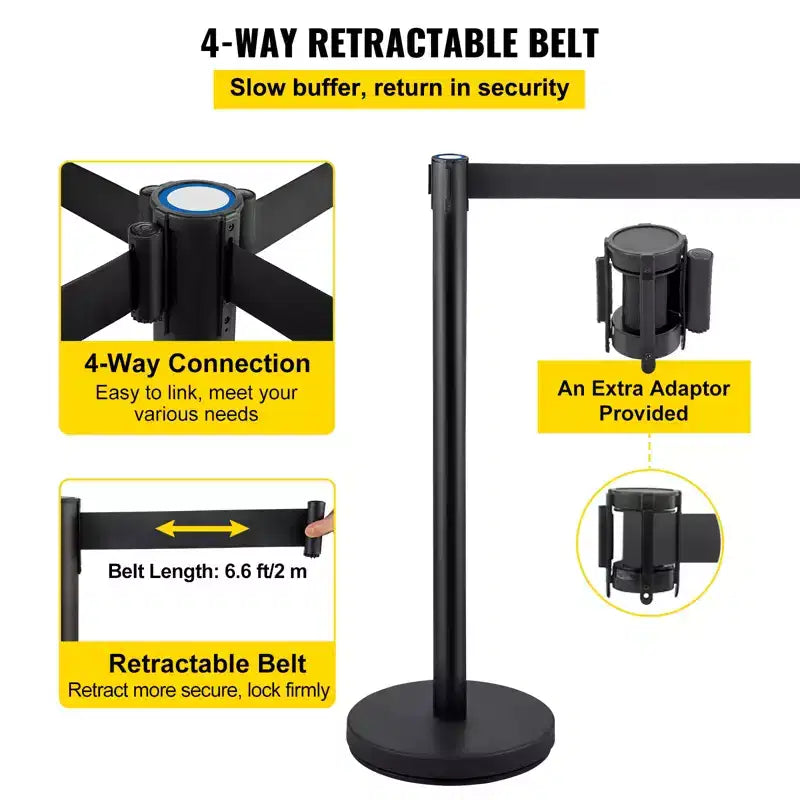 Poteaux de délimitation en acier inoxydable avec sangle rétractable, lot de 6