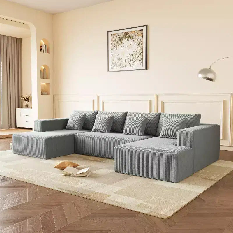 Canapé d'angle en velours côtelé polyester en forme de U avec 8 coussins décoratifs