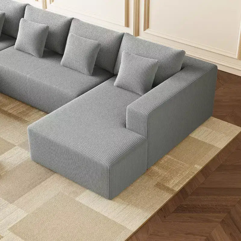 Canapé d'angle en velours côtelé polyester en forme de U avec 8 coussins décoratifs