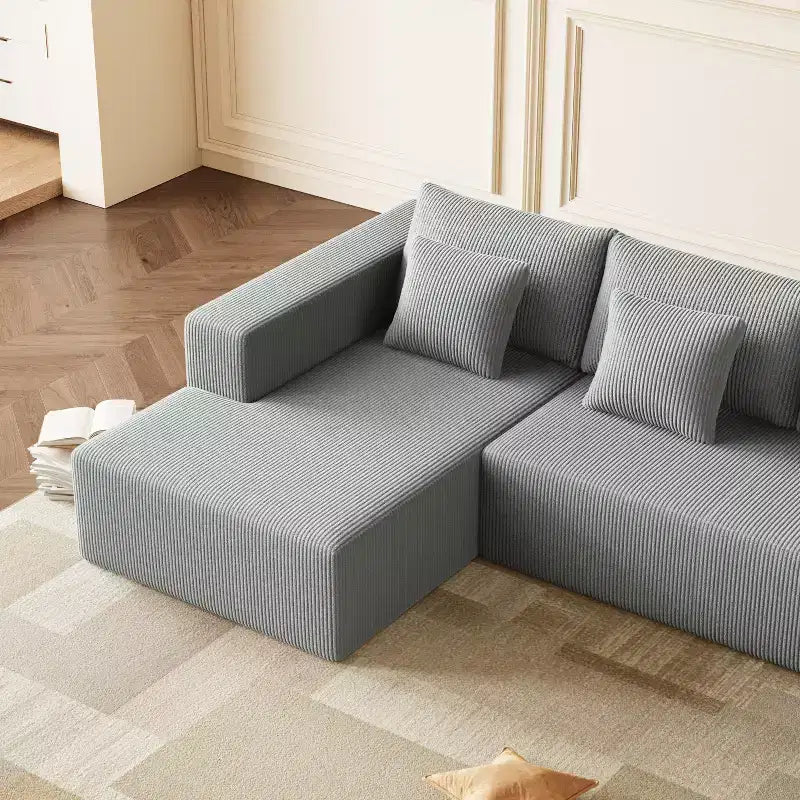 Canapé d'angle en velours côtelé polyester en forme de U avec 8 coussins décoratifs