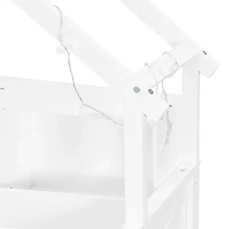 Lit plate-forme en forme de maison en bois de taille complète avec lumières LED, 175,5 cm H x 211,8 cm l x 144,8 cm P