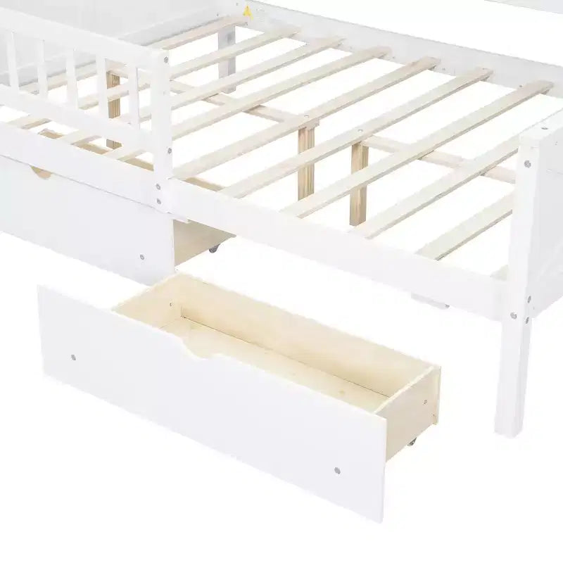 Lit plate-forme en forme de maison en bois de taille complète avec lumières LED, 175,5 cm H x 211,8 cm l x 144,8 cm P