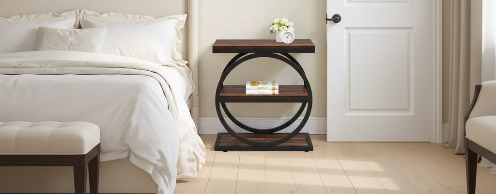 Table d'appoint à 3 étagères en MDF avec roulettes, 65 cm H x 60 cm L x 29,7 cm P