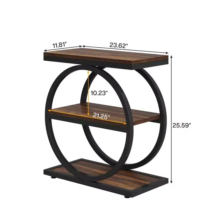 Table d'appoint à 3 étagères en MDF avec roulettes, 65 cm H x 60 cm L x 29,7 cm P