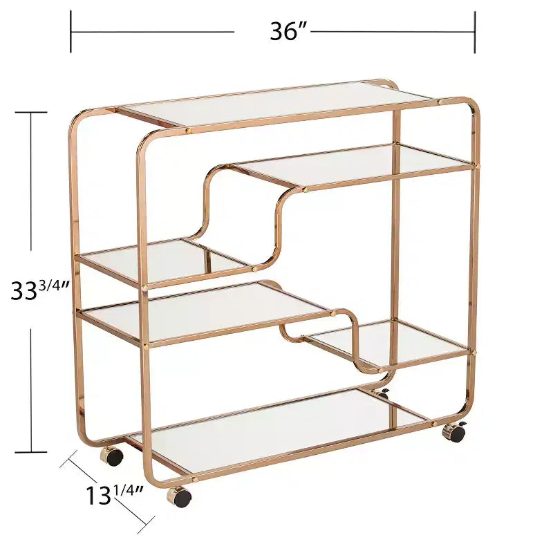 Desserte de bar en fer et miroir avec 6 étagères, 85,7 cm (H) x 91,4 cm (L) x 33,6 cm (P)