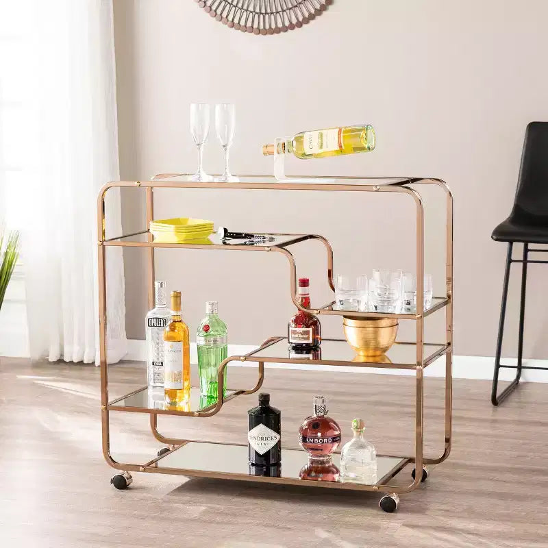 Desserte de bar en fer et miroir avec 6 étagères, 85,7 cm (H) x 91,4 cm (L) x 33,6 cm (P)