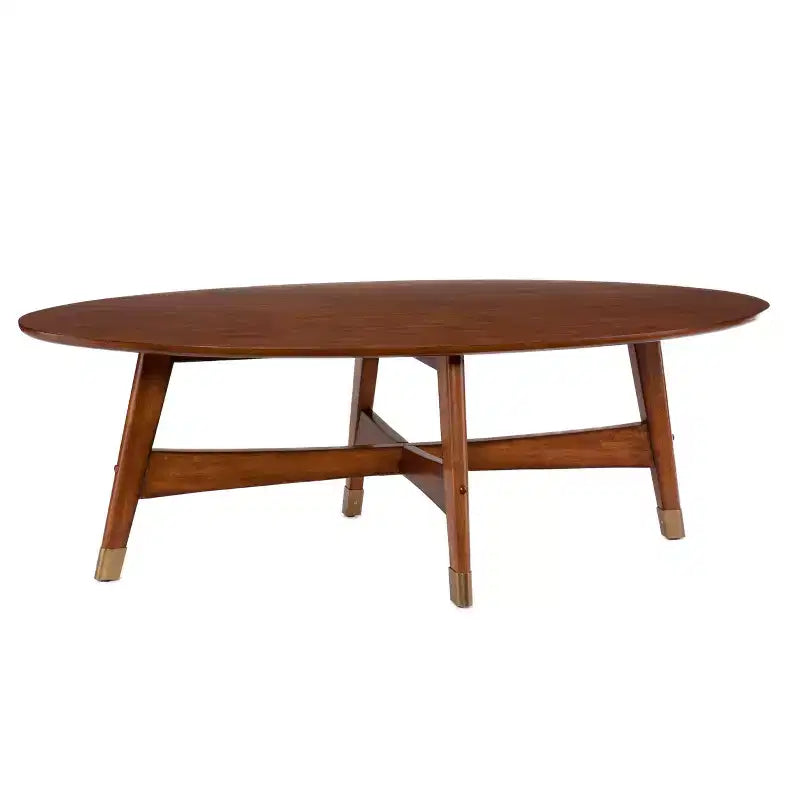 Table basse en fer et bois d'hévéa, 43 cm (H) x 132 cm (L) x 61 cm (P)