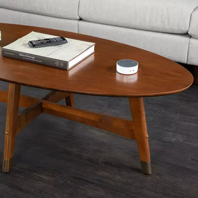 Table basse en fer et bois d'hévéa, 43 cm (H) x 132 cm (L) x 61 cm (P)