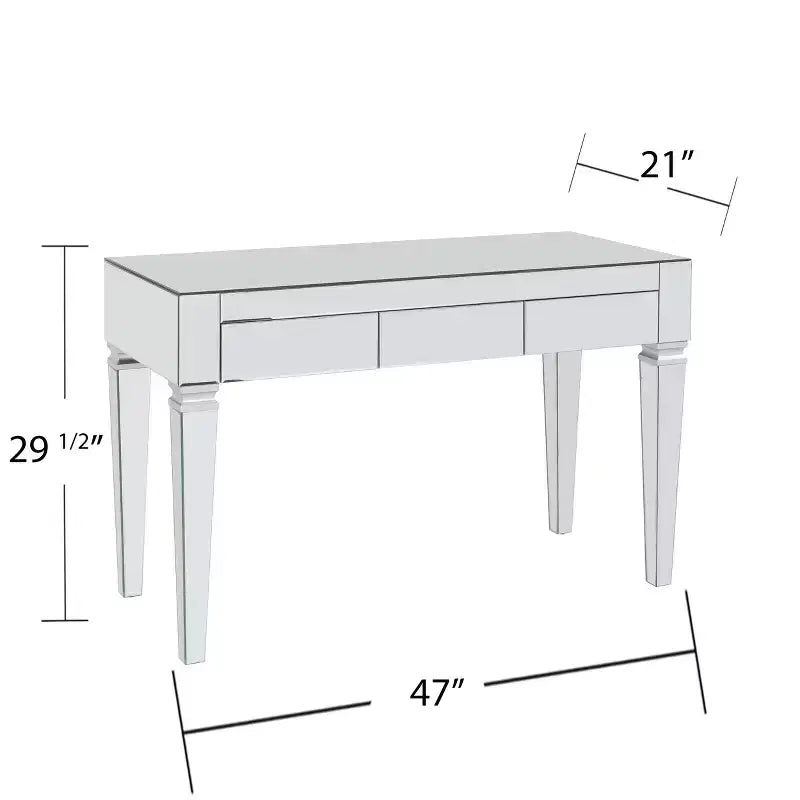 Bureau miroir en MDF avec lumières LED et 2 tiroirs, 75 cm H x 119 cm L x 53 cm P