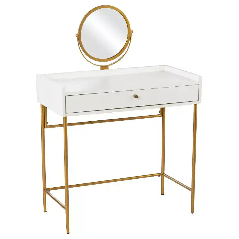 Coiffeuse en MDF et fer avec miroir et tiroir, 114,9 cm (H) x 80 cm (L) x 42,5 cm (P)