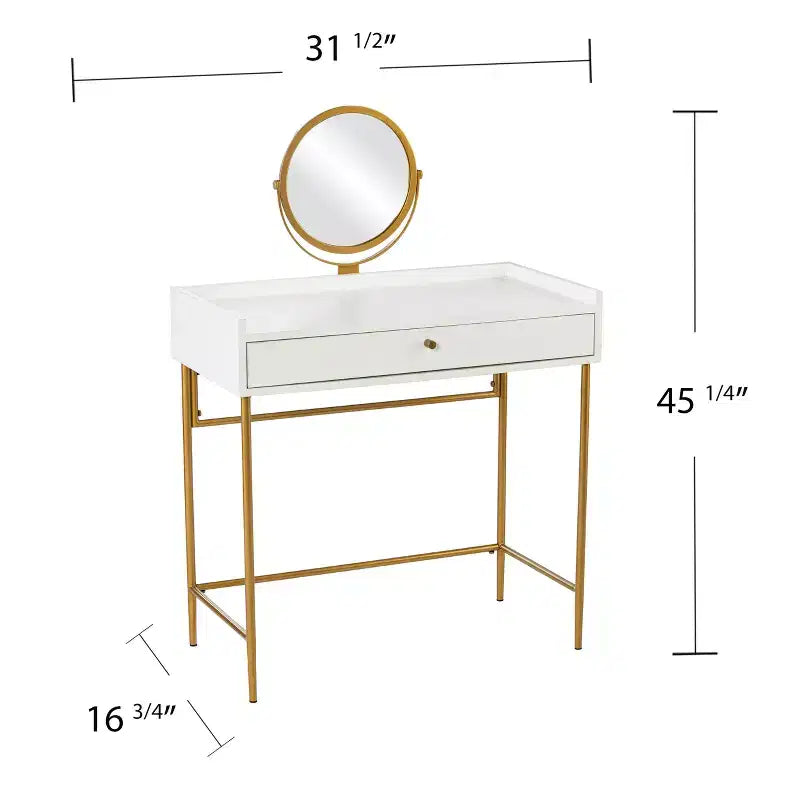 Coiffeuse en MDF et fer avec miroir et tiroir, 114,9 cm (H) x 80 cm (L) x 42,5 cm (P)