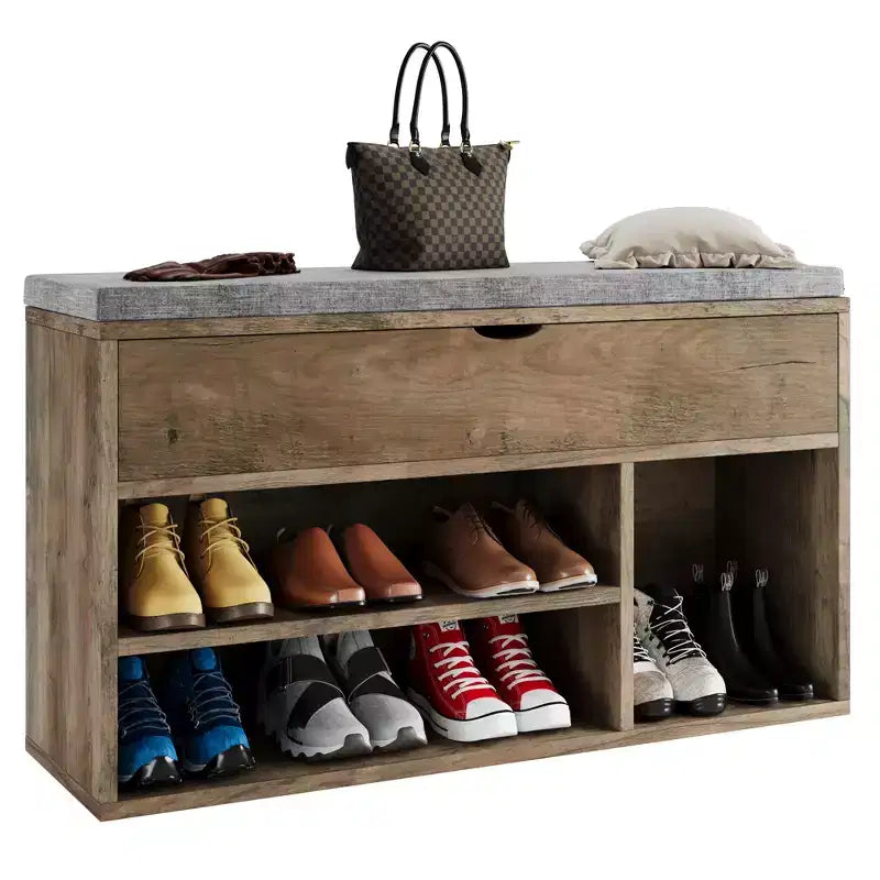 Banc de rangement à chaussures en MDF avec siège rembourré et 2 étagères