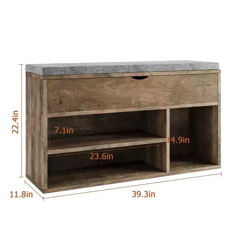 Banc de rangement à chaussures en MDF avec siège rembourré et 2 étagères