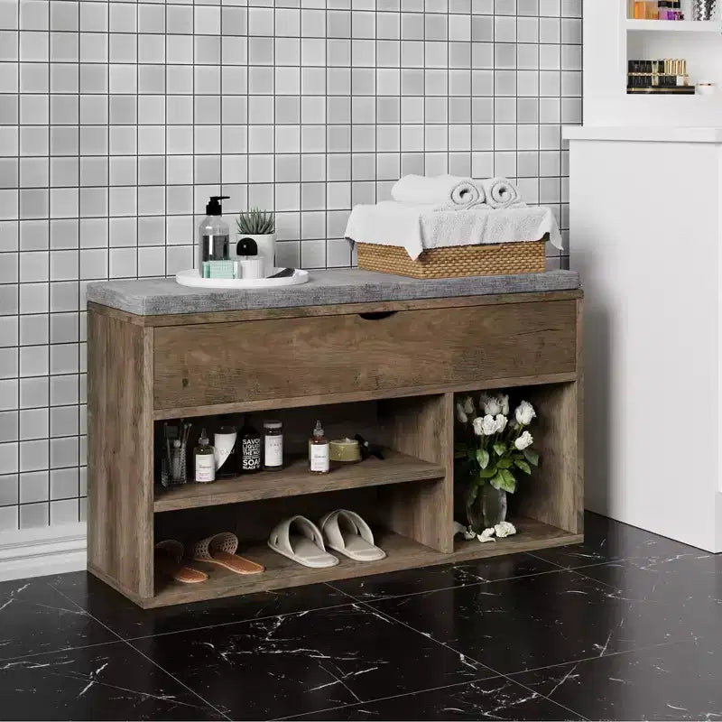 Banc de rangement à chaussures en MDF avec siège rembourré et 2 étagères