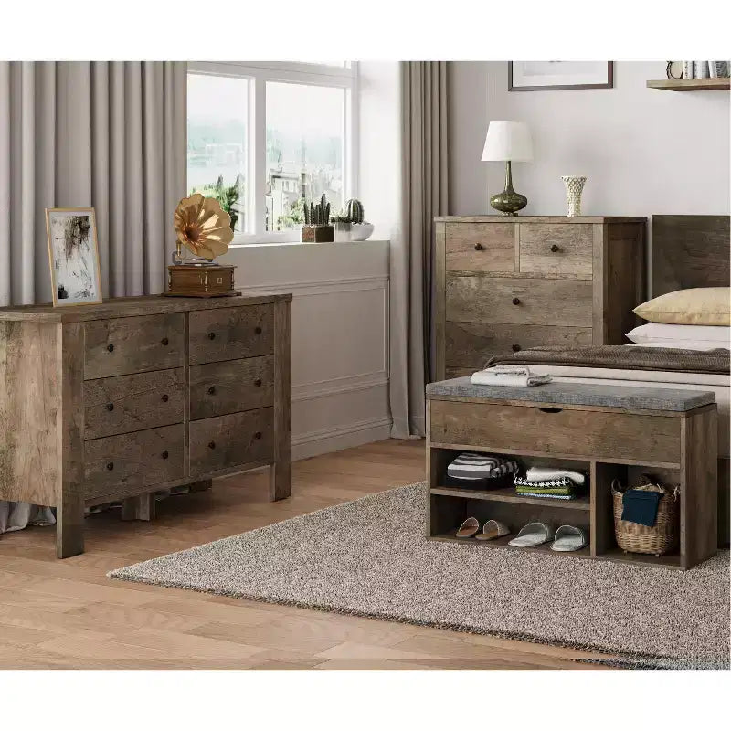 Banc de rangement à chaussures en MDF avec siège rembourré et 2 étagères