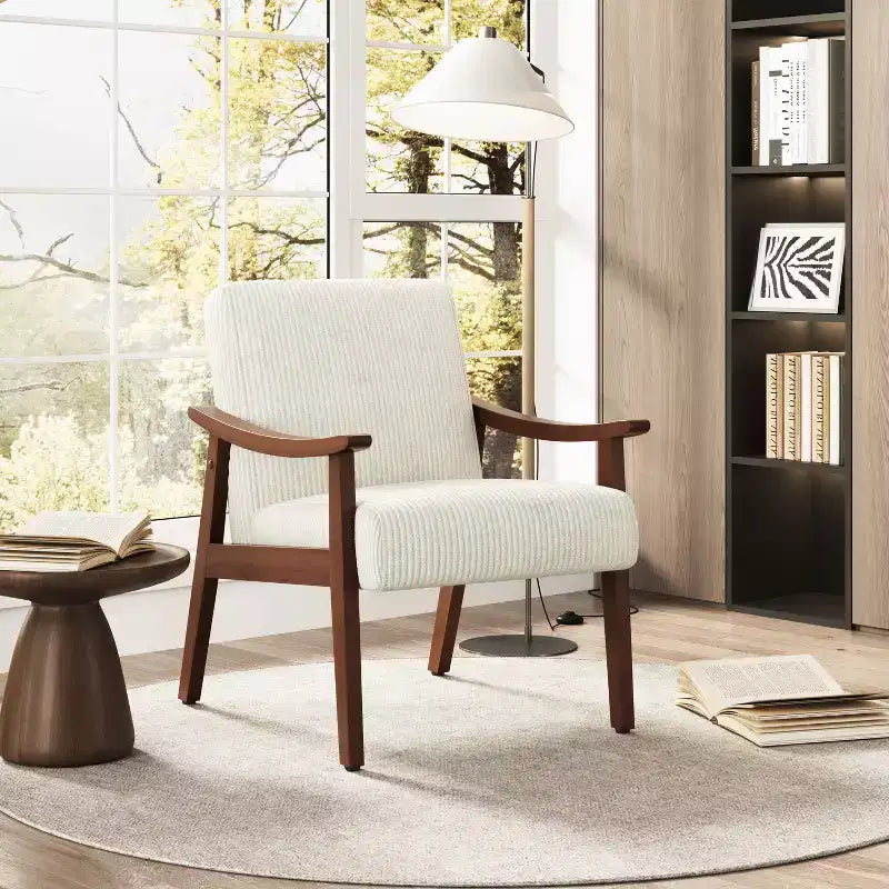 Fauteuil d'appoint en hévéa et velours côtelé, 73,66 cm (H) x 69,49 cm (l) x 69,85 cm (P)