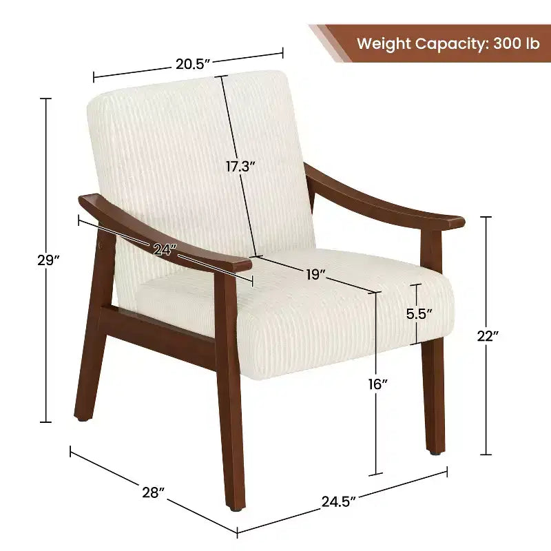 Fauteuil d'appoint en hévéa et velours côtelé, 73,66 cm (H) x 69,49 cm (l) x 69,85 cm (P)