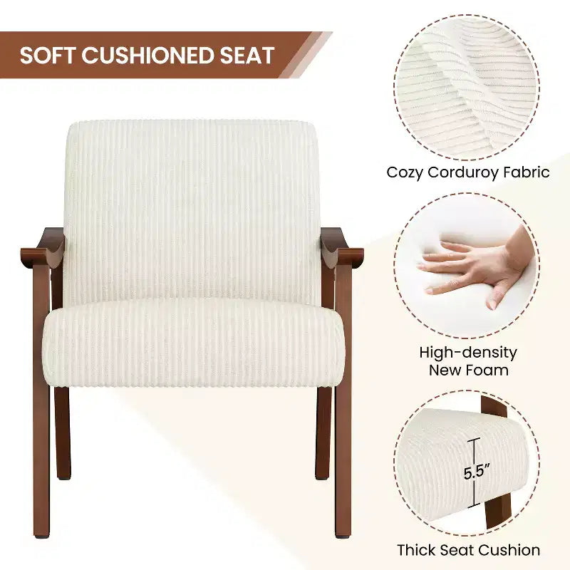 Fauteuil d'appoint en hévéa et velours côtelé, 73,66 cm (H) x 69,49 cm (l) x 69,85 cm (P)